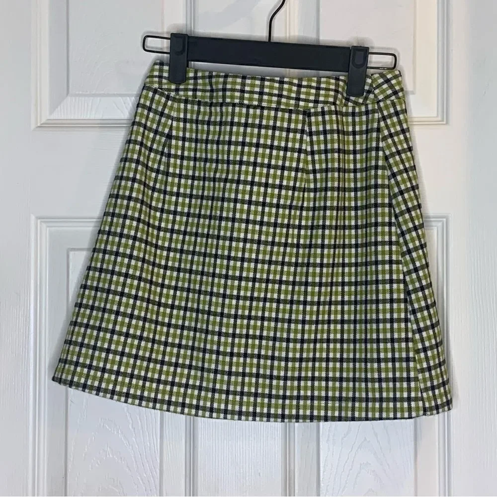 John Galt lime plaid skirt with buckle Size Small